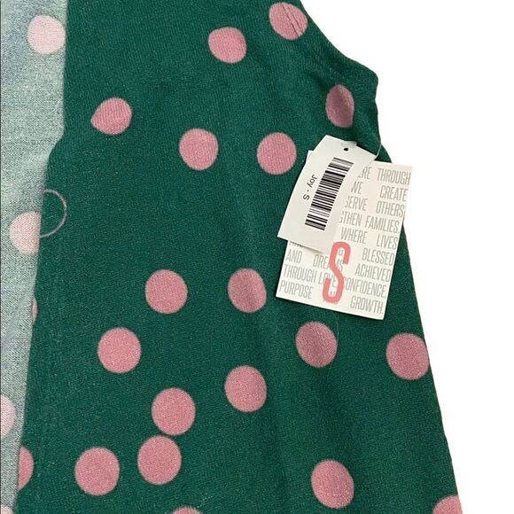 LuLaRoe Small Joy Vest • Forest Green With Rose Polka Dots • Long Sweater Vest - Picture 6 of 12